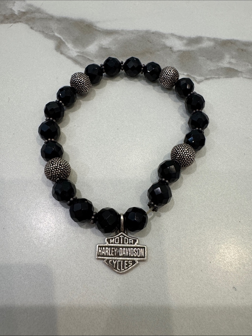 Harley-Davidson Black Beaded Bracelet with Silver Shield Charm